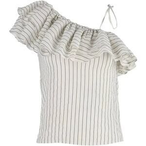 Ganni Wilkie Ruffle Striped Seersucker Blouse Size EU36/S